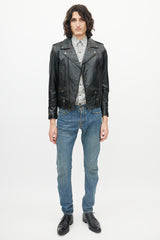 Saint Laurent Black Distressed Leather Jacket