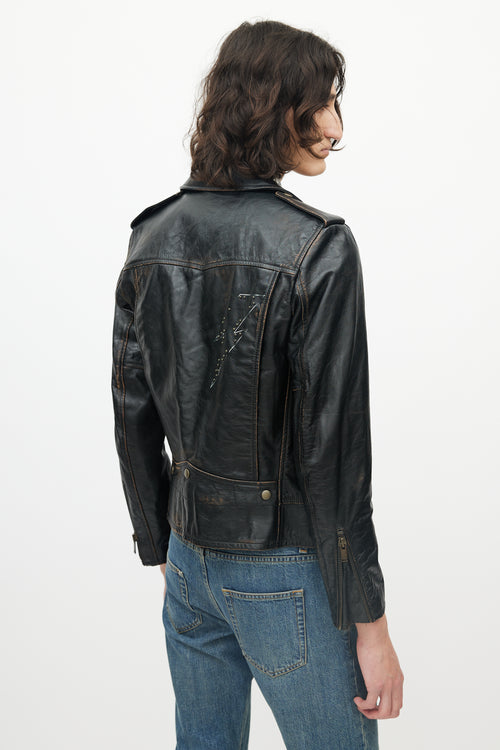 Saint Laurent Black Distressed Leather Jacket