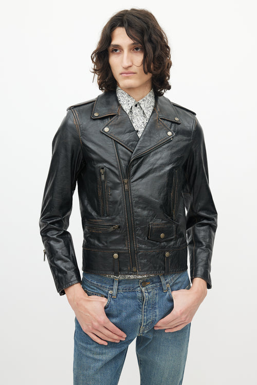Saint Laurent Black Distressed Leather Jacket