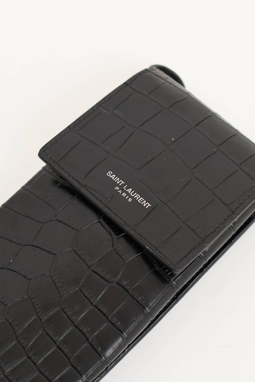 Saint Laurent Embossed Leather Phone Holder
