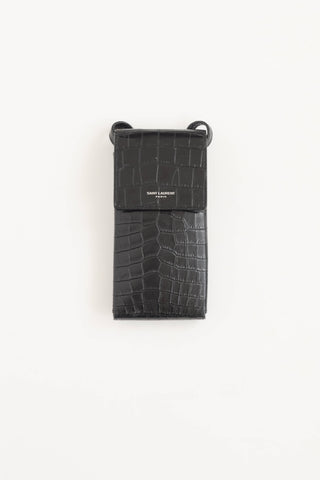Saint Laurent Embossed Leather Phone Holder