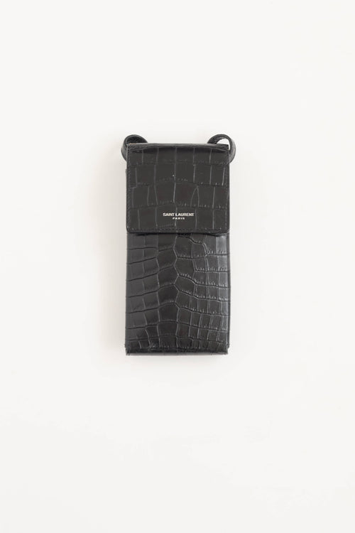 Saint Laurent Embossed Leather Phone Holder