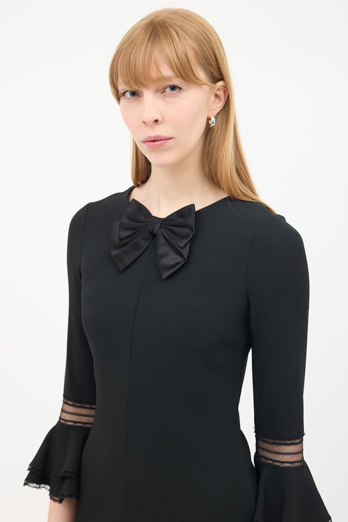 Saint Laurent Black Flounce Sleeve Bow Mini Sheath Dress