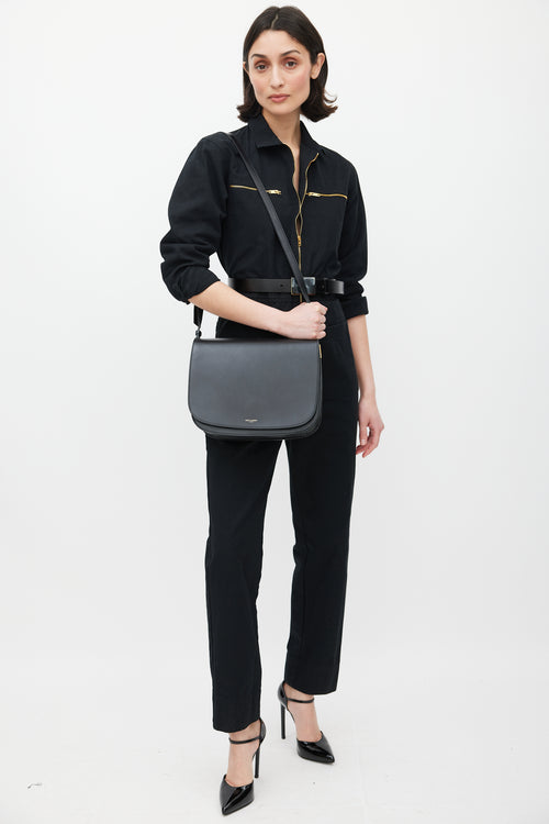 Saint Laurent Black & Gold Leather Saddle Bag