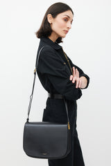Saint Laurent Black & Gold Leather Saddle Bag
