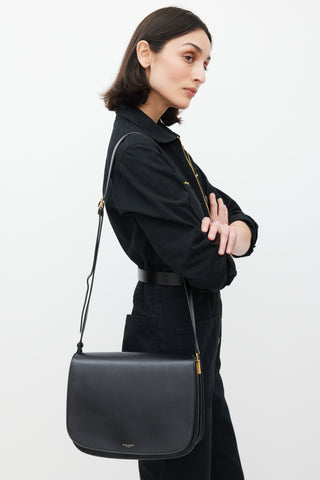 Saint Laurent Black & Gold Leather Saddle Bag
