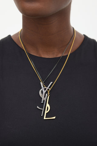 Saint Laurent Black & Gold Layered Logo Necklace