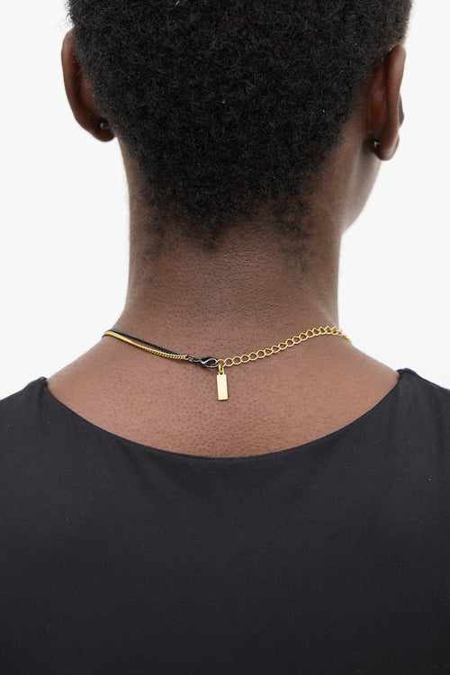 Saint Laurent Black & Gold Layered Logo Necklace