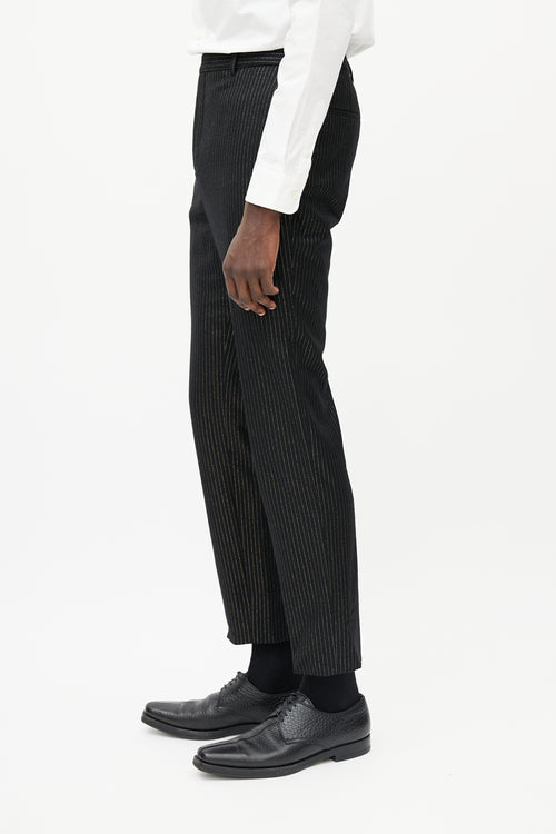 Saint Laurent Black & Gold Metallic Wool Striped Trouser
