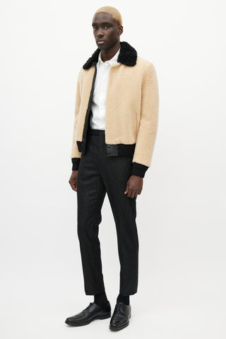 Saint Laurent Black & Gold Metallic Wool Striped Trouser
