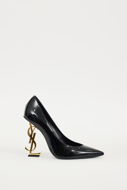 Saint Laurent Black & Gold Patent Leather Opyum Heel