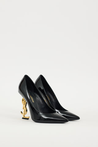 Saint Laurent Black & Gold Patent Leather Opyum Heel