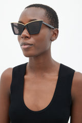 Saint Laurent Black & Gold SL570 Tapered Sunglasses