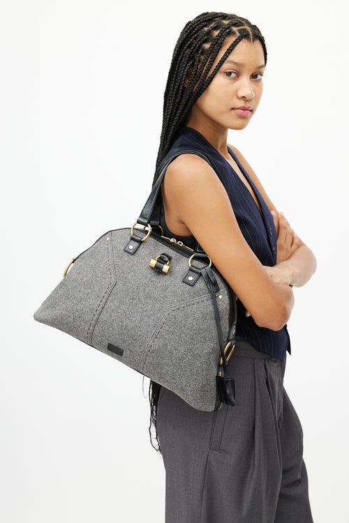 Saint Laurent Black & Grey Muse Wool Bag