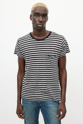 Saint Laurent Black & Grey Striped T-Shirt