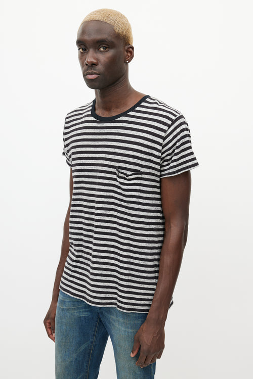 Saint Laurent Black & Grey Striped T-Shirt