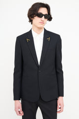 Saint Laurent Black Jacquard Stripe Embellished Blazer
