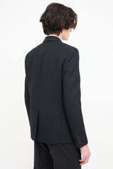 Saint Laurent Black Jacquard Stripe Embellished Blazer