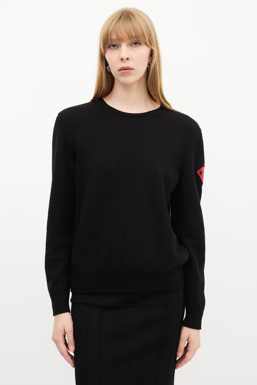 Saint Laurent Black Knit & Red Love Patch Sweater