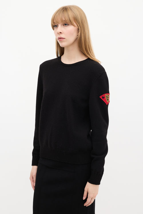 Saint Laurent Black Knit & Red Love Patch Sweater