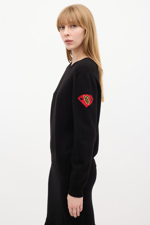 Saint Laurent Black Knit & Red Love Patch Sweater