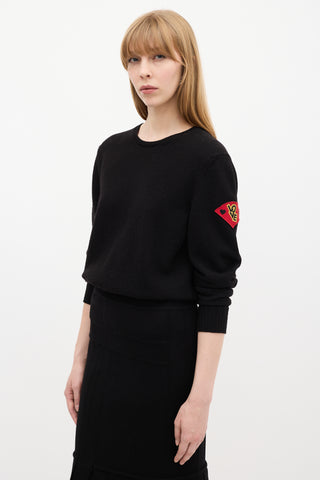 Saint Laurent Black Knit & Red Love Patch Sweater