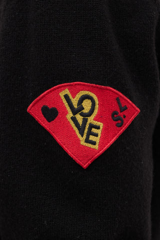 Saint Laurent Black Knit & Red Love Patch Sweater