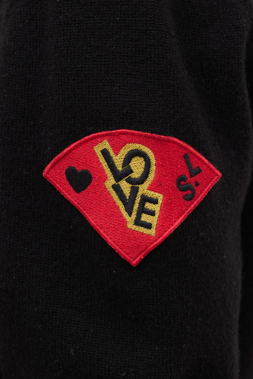 Saint Laurent Black Knit & Red Love Patch Sweater