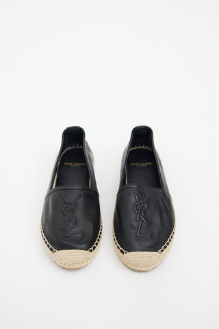 Saint Laurent Black Leather Logo Espadrille