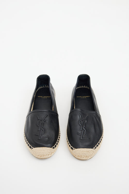 Saint Laurent Black Leather Logo Espadrille