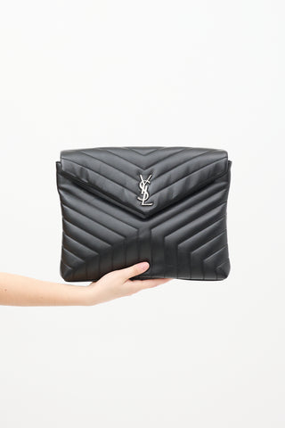 Black Leather Loulou Quilted Clutch