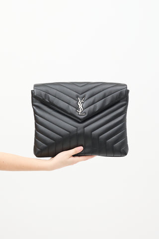 Black Leather Loulou Quilted Clutch