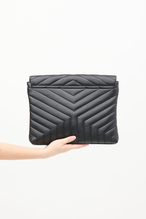 Black Leather Loulou Quilted Clutch