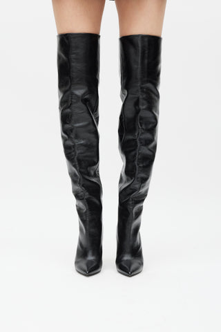 Saint Laurent Black Leather Thigh High Niki Boot