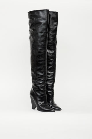 Saint Laurent Black Leather Thigh High Nikki Boot