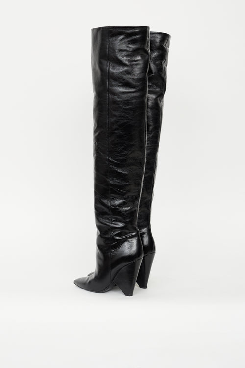 Saint Laurent Black Leather Thigh High Nikki Boot