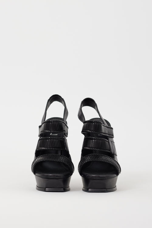 Saint Laurent Black Leather Woven Platform Heel
