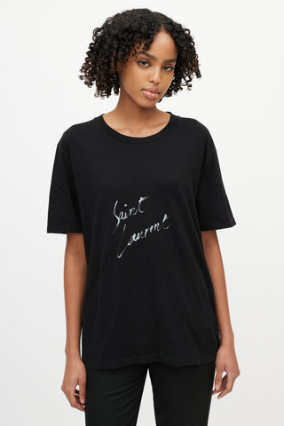Saint Laurent Black Cursive Logo T-Shirt