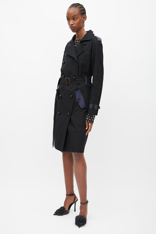 Saint Laurent Black & Navy Double Breasted Trench Coat