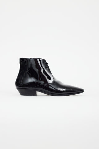 Saint Laurent Black Patent Leather Ankle Lace Up Boot