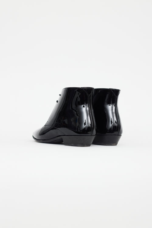 Saint Laurent Black Patent Leather Ankle Lace Up Boot