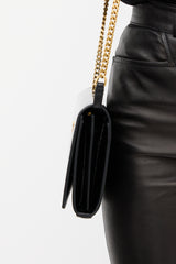 Saint Laurent Black Patent Leather Cassandre Wallet On Chain Bag
