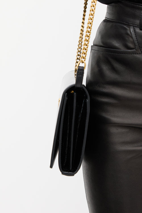 Saint Laurent Black Patent Leather Cassandre Wallet On Chain Bag