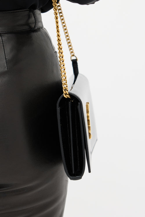 Saint Laurent Black Patent Leather Cassandre Wallet On Chain Bag