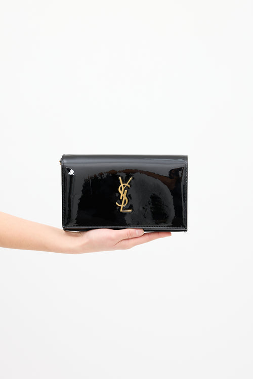 Saint Laurent Black Patent Leather Cassandre Wallet On Chain Bag