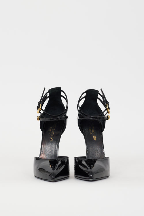 Saint Laurent Black Patent Paris Triple Strap Heel