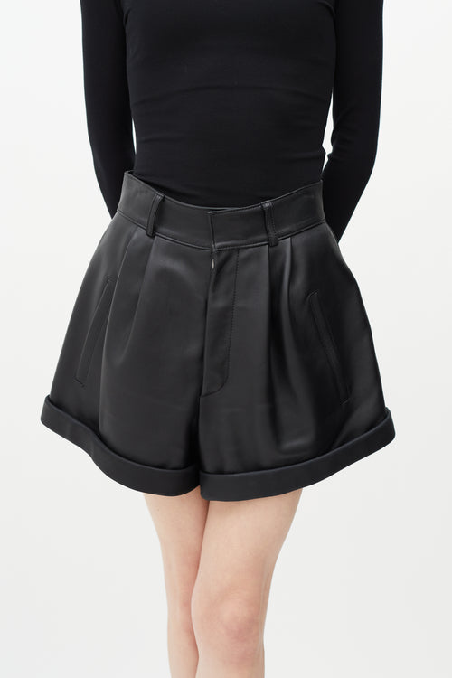 Saint Laurent Black Pleated Leather Short