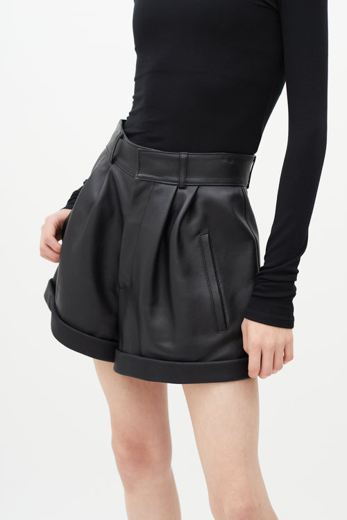 Saint Laurent Black Pleated Leather Short