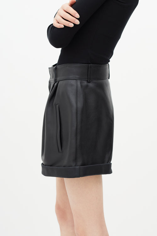 Saint Laurent Black Pleated Leather Short