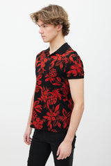 Saint Laurent Black & Red Floral Polo Shirt